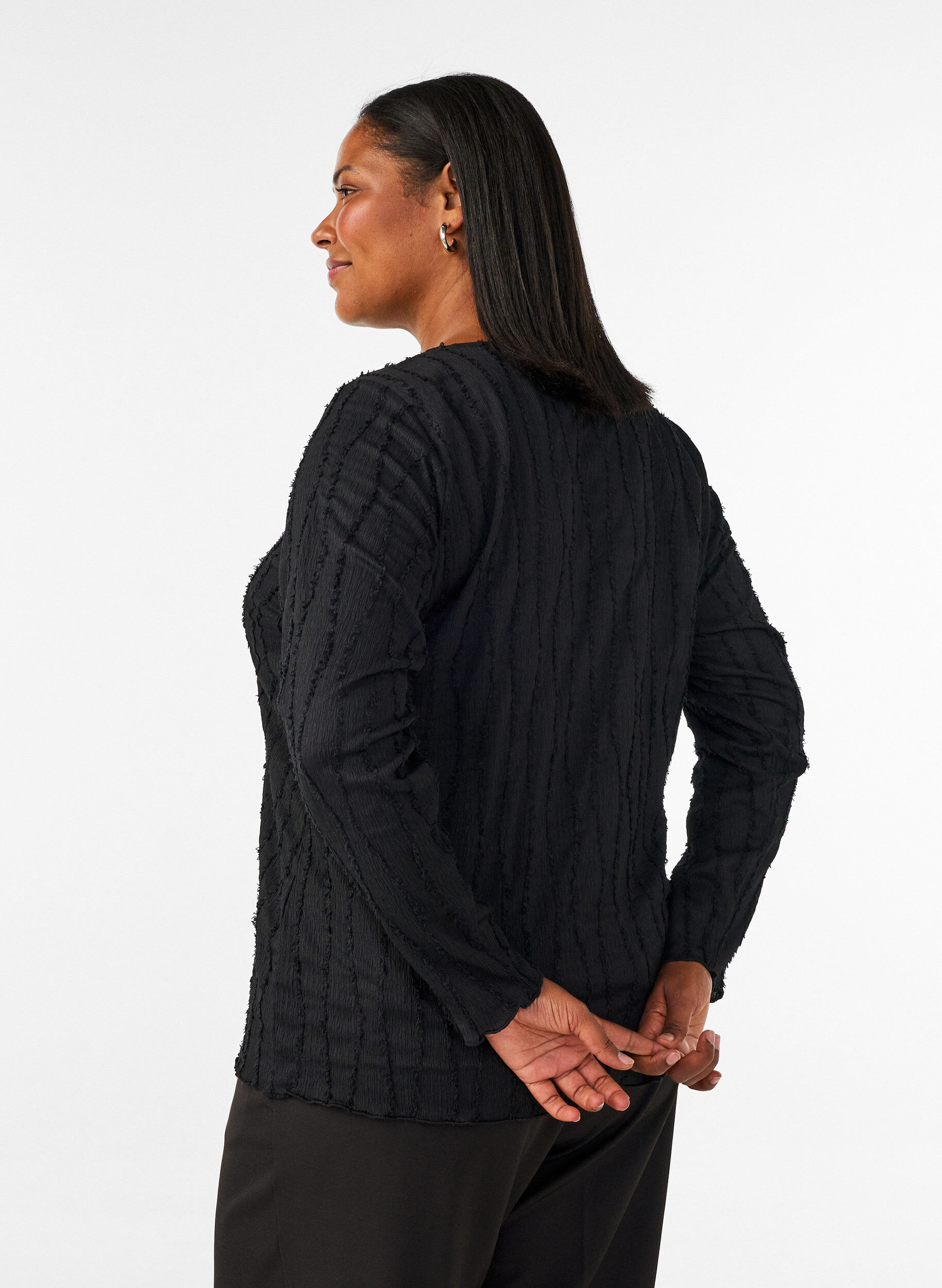 ZizziJerseybluse med b&oslash;lget struktur, Sort, Model image number 2