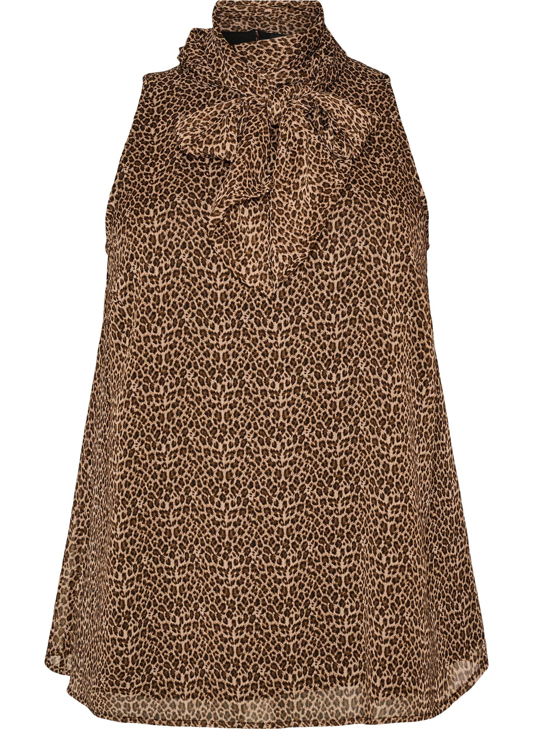 Zizzi&AElig;rmel&oslash;s bluse med h&oslash;j hals og sl&oslash;jfe, Brun, Packshot image number 0