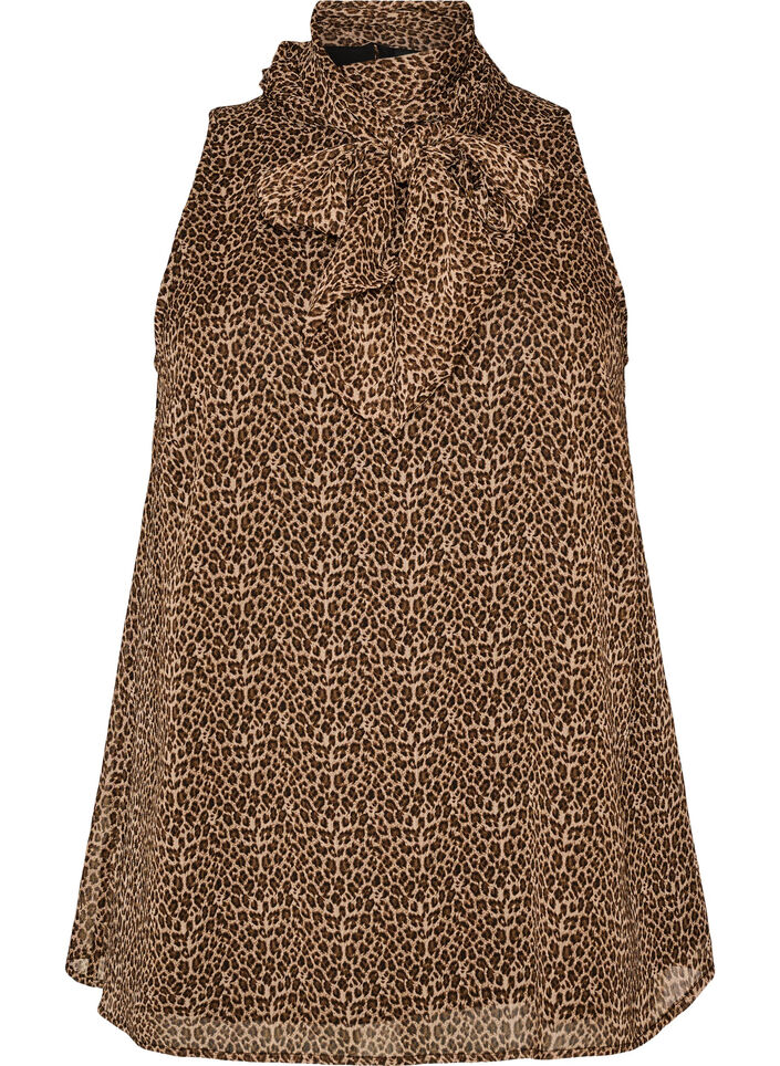 &AElig;rmel&oslash;s bluse med h&oslash;j hals og sl&oslash;jfe, Brun, Packshot image number 0