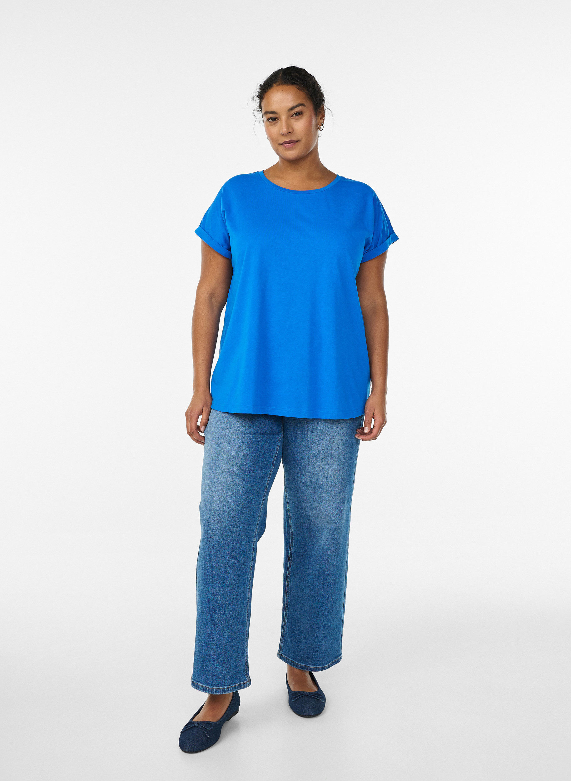ZizziKort&aelig;rmet t-shirt i bomuldsblanding, Bl&aring;, Model image number 1
