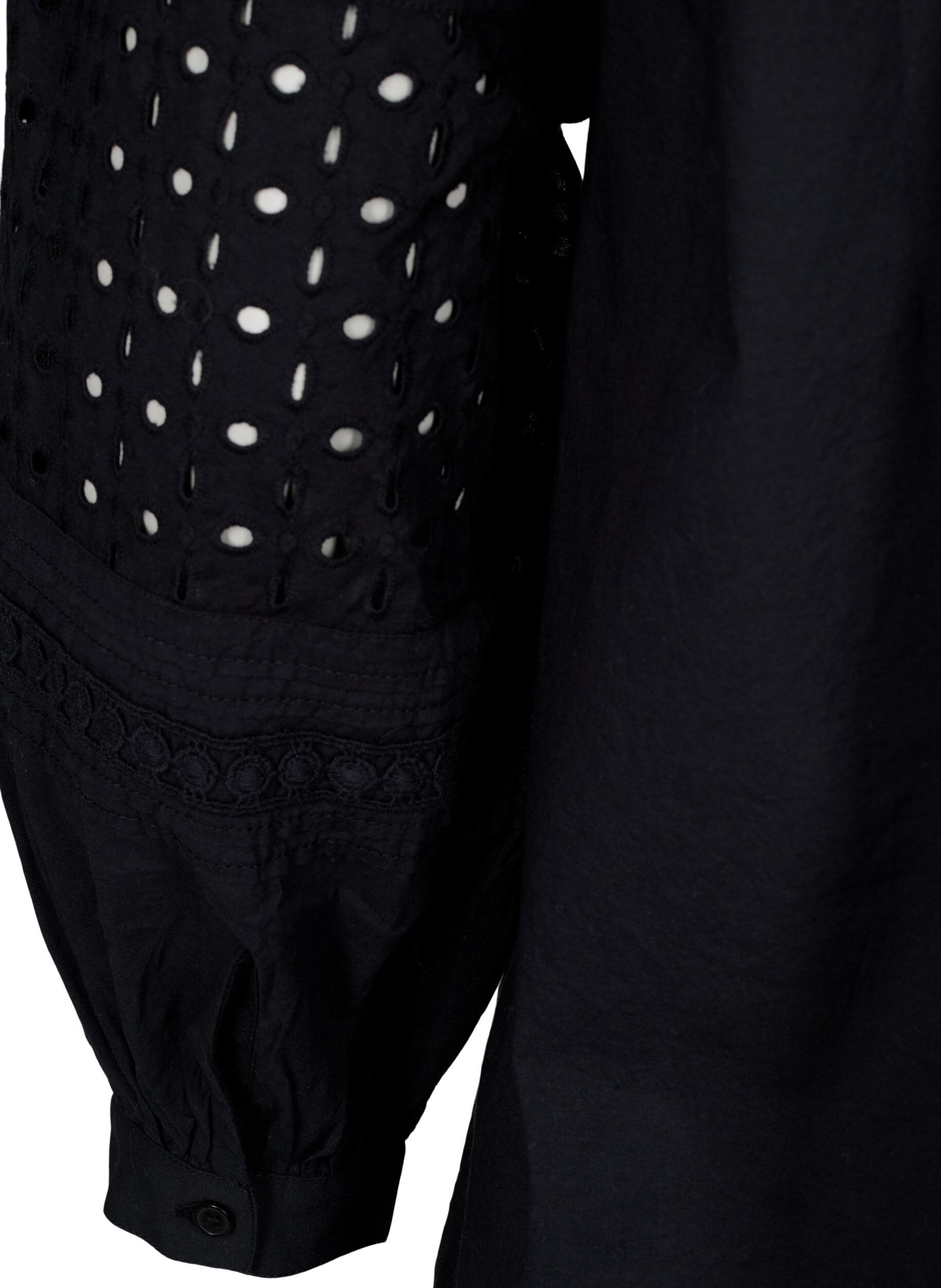 Zizzi Bluse med lange &aelig;rmer og dekorative detaljer, Black, Packshot image number 3