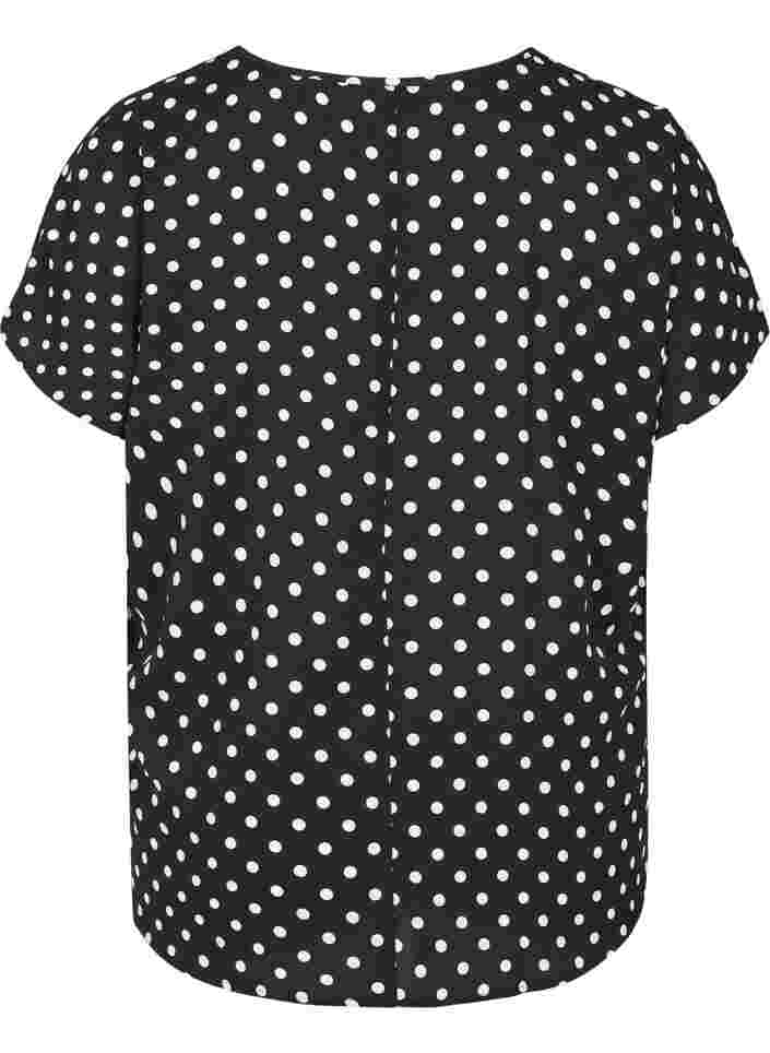 Bluse med korte ærmer og rund halsudskæring, Black w White Dot, Packshot image number 1