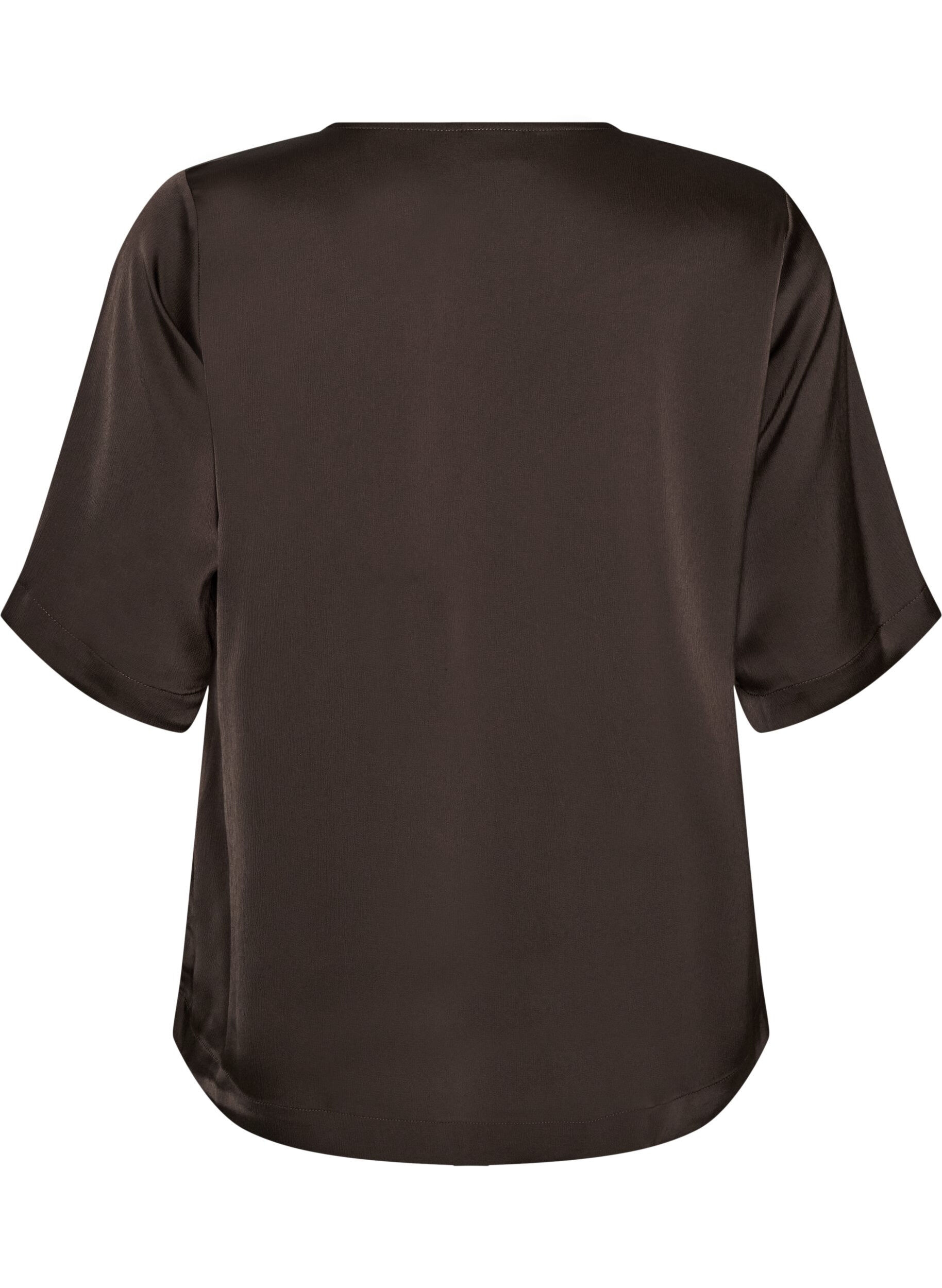 ZizziSatinbluse med albuelange &aelig;rmer, Brun, Packshot image number 1