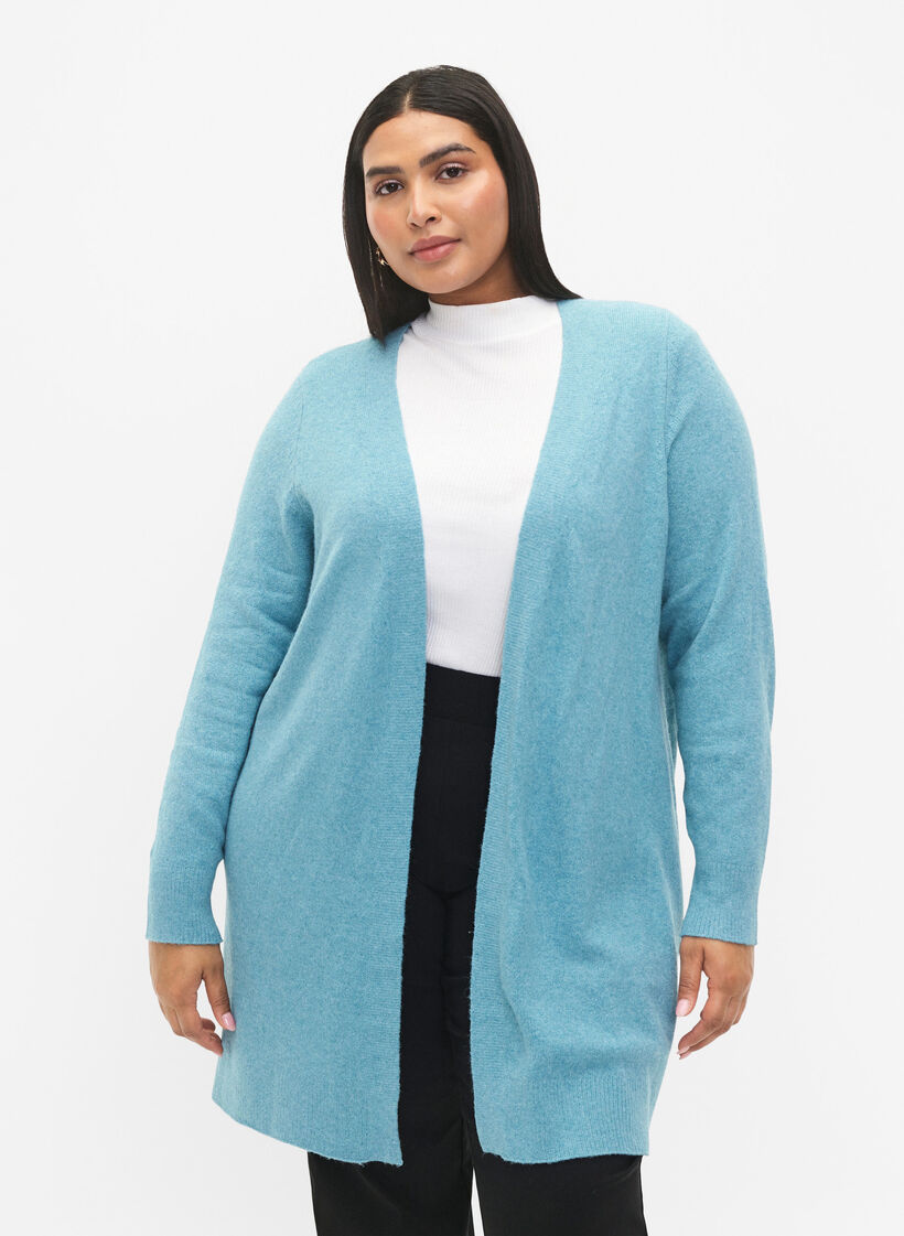 Lang åbenstående cardigan, Reef Water Mel., Model image number 0