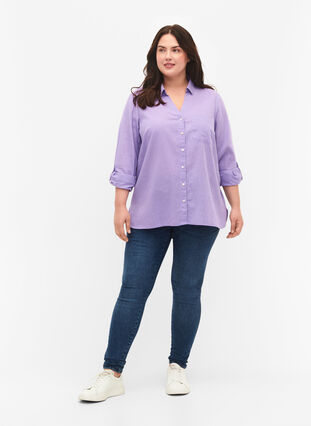 Skjortebluse med knaplukning, Lavender, Model image number 2