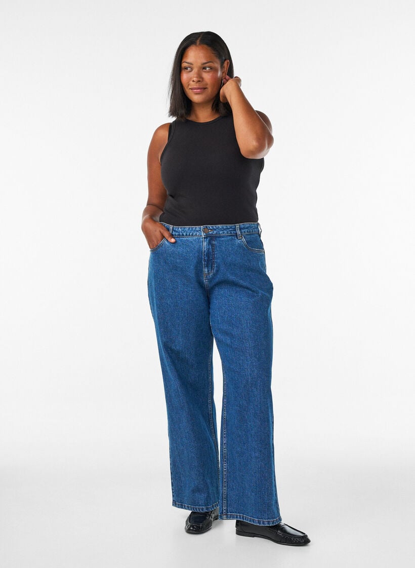 Wide leg jeans med h&oslash;j talje, Bl&aring;, Model image number 0