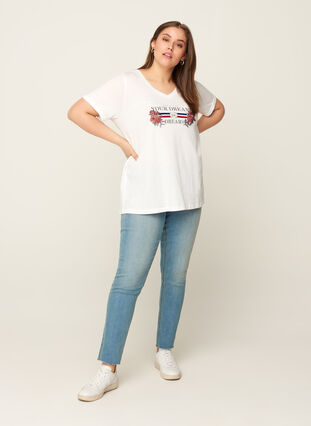 Kortærmet t-shirt med print, Bright White, Model image number 2