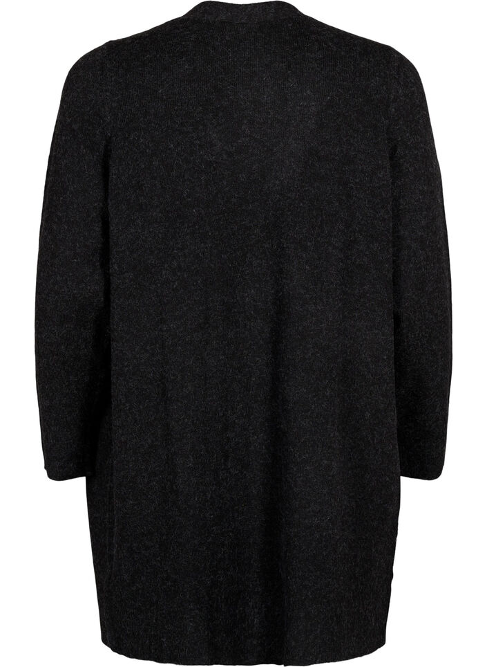 Lang åbenstående cardigan, Dark Grey Melange, Packshot image number 1