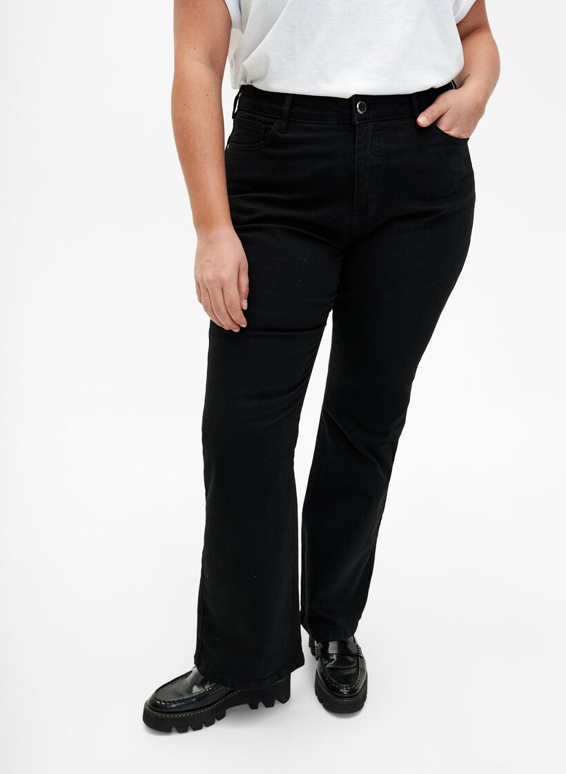 Ellen bootcut jeans med høj talje, Sort, Model image number 2