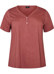 T-shirt med knapdetalje, Brun
