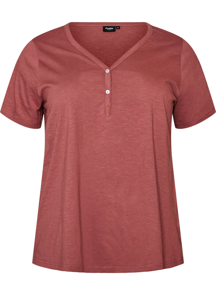 T-shirt med knapdetalje, Brun, Packshot image number 0