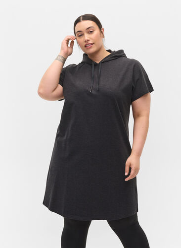Sweatkjole med hætte og korte ærmer, Black DGM ASS, Model image number 0