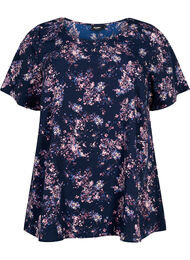 FLASH - Bluse med korte ærmer og print, Navy Rose Flower