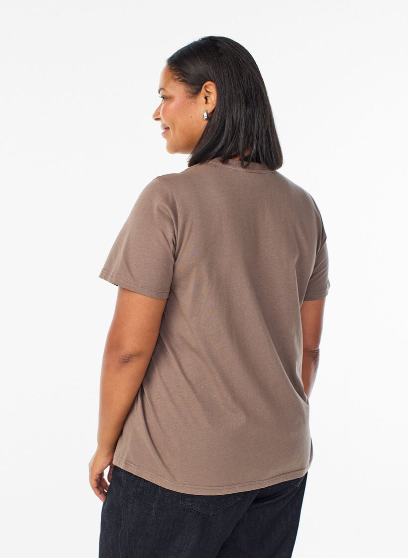 Basis t-shirt i bomuld med rund hals, Brun, Model image number 2