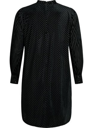 Strukturmønstret kjole i velour, Black, Packshot image number 1