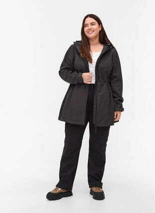 Softshell jakke med hætte og justerbar talje, Dark Grey Melange, Model image number 3
