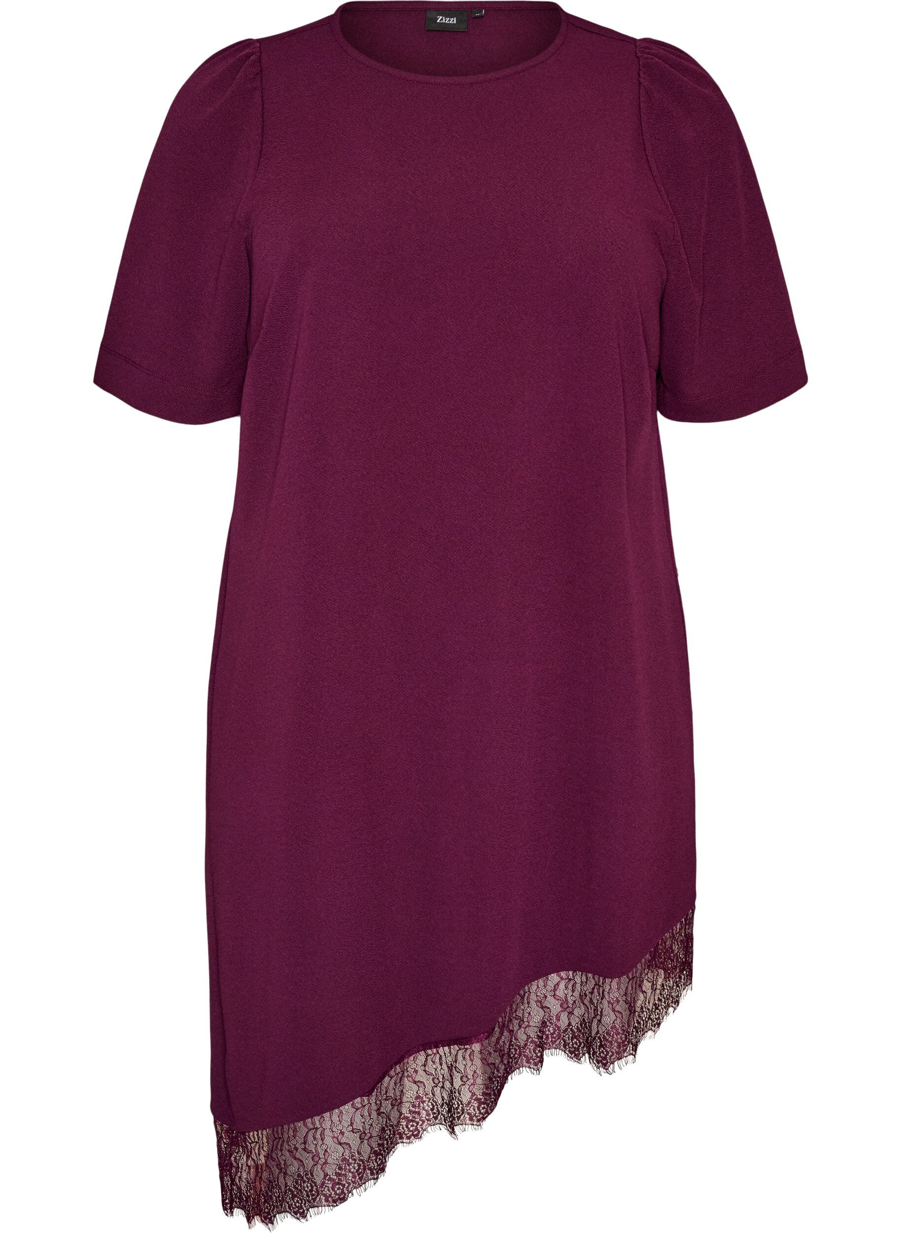 ZizziTunika med asymmetrisk blondekant, Lilla, Packshot image number 0