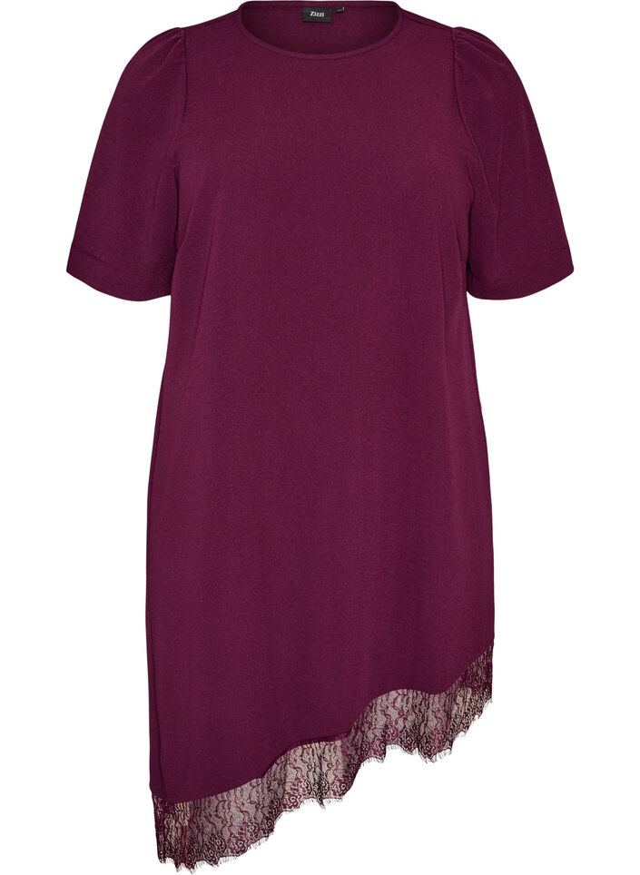 Tunika med asymmetrisk blondekant, Lilla, Packshot image number 0