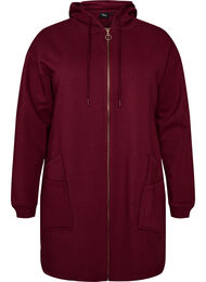 Lang hoodie-cardigan med lynl&aring;s, R&oslash;d