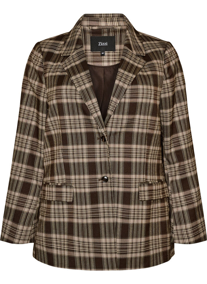 Ternet blazer med lommer og slids, Brun, Packshot image number 0