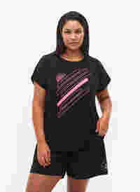 Kortærmet trænings t-shirt med print, Black/Pink Print, Model
