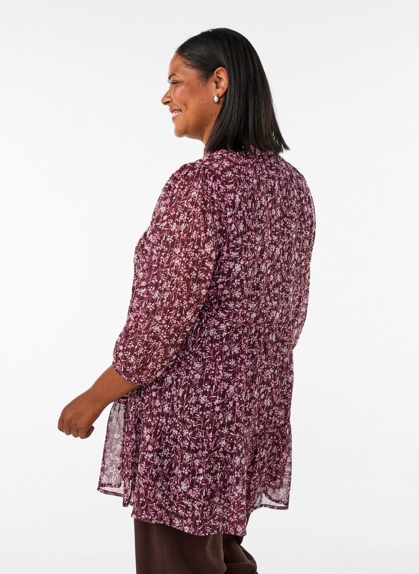 Tunika med blomsterprint og glittertr&aring;de, R&oslash;d, Model image number 2