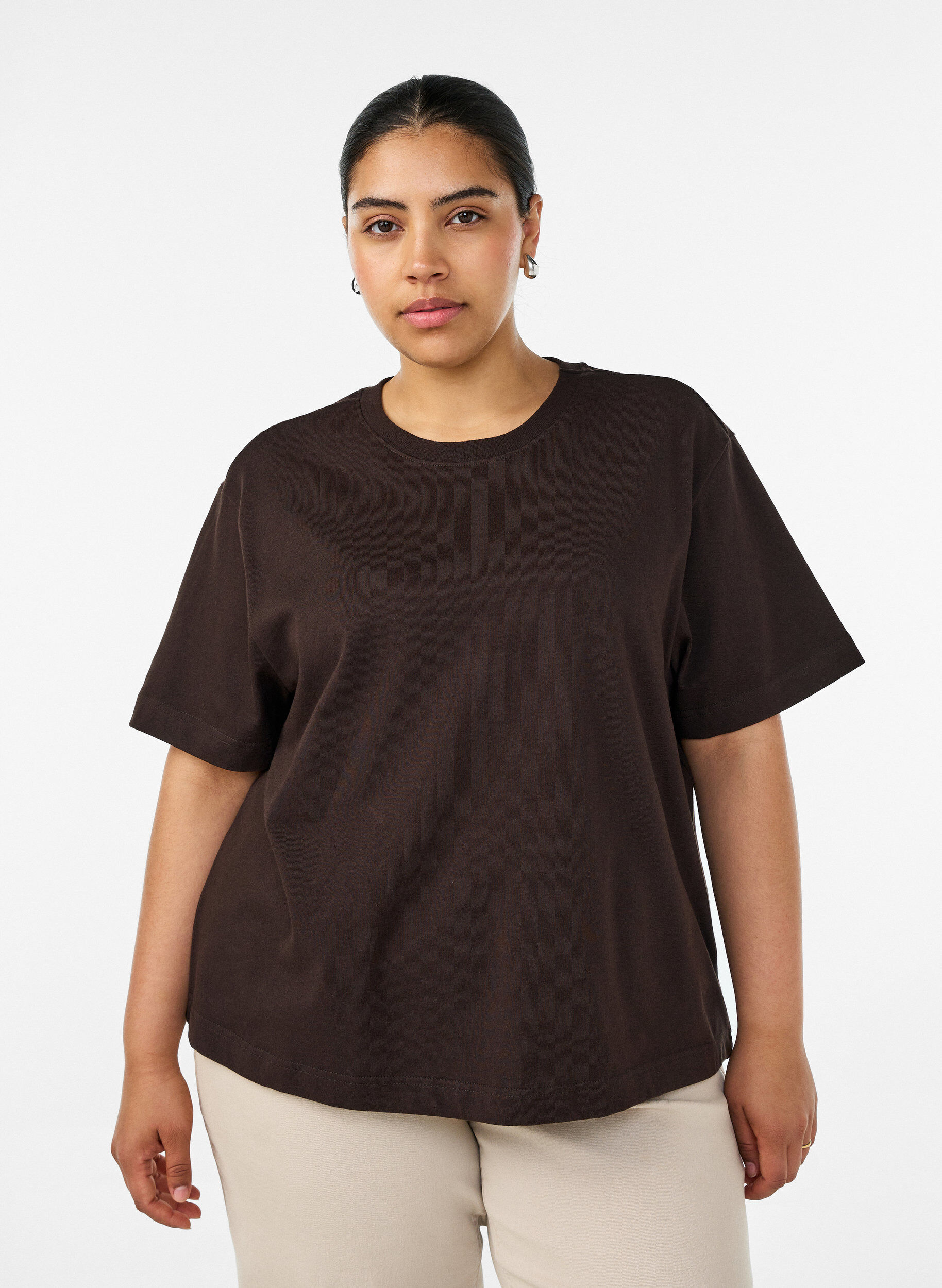 Boxy T-shirt i bomuld, Brun, Model