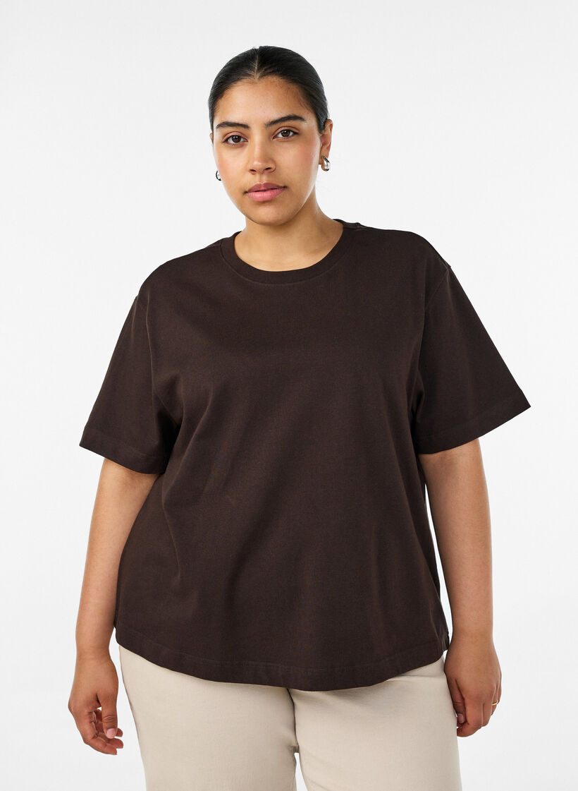 Boxy T-shirt i bomuld, Brun, Model image number 0