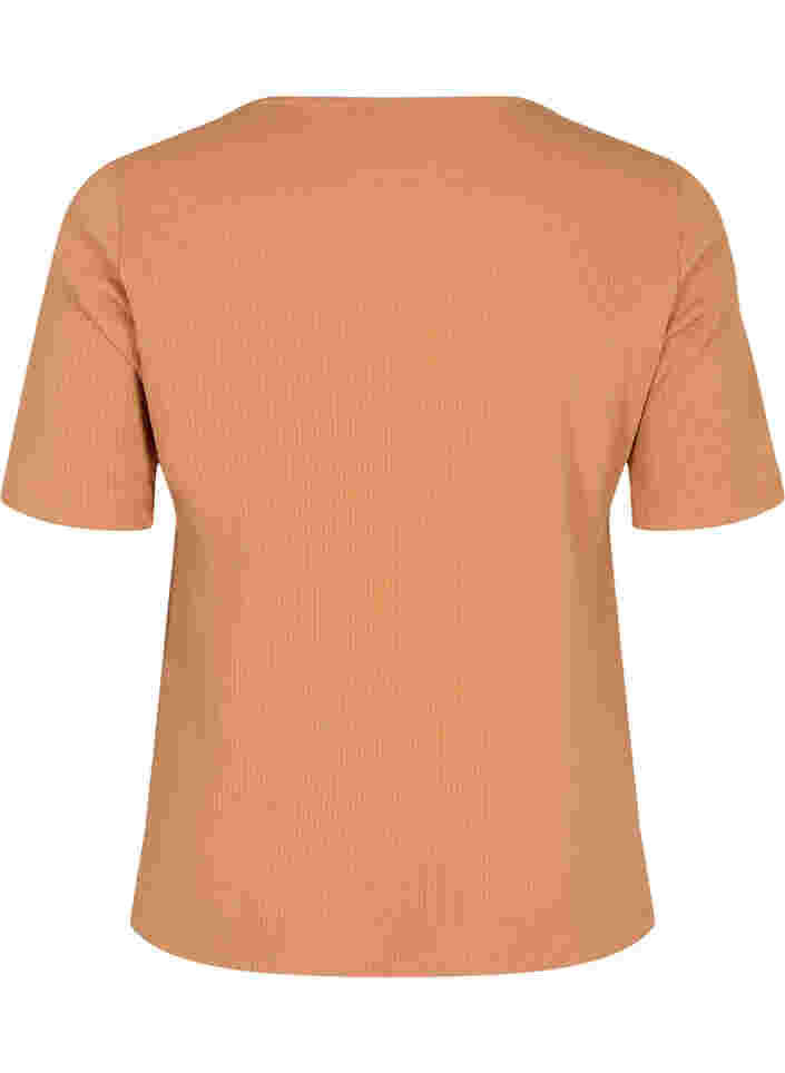 Kortærmet rib t-shirt med knapper, Pecan Brown, Packshot image number 1