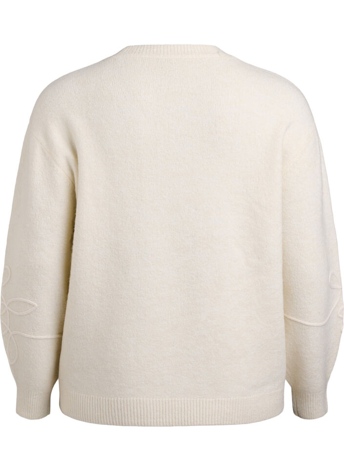 Strikbluse med påsyede snoredetaljer, Beige, Packshot image number 1