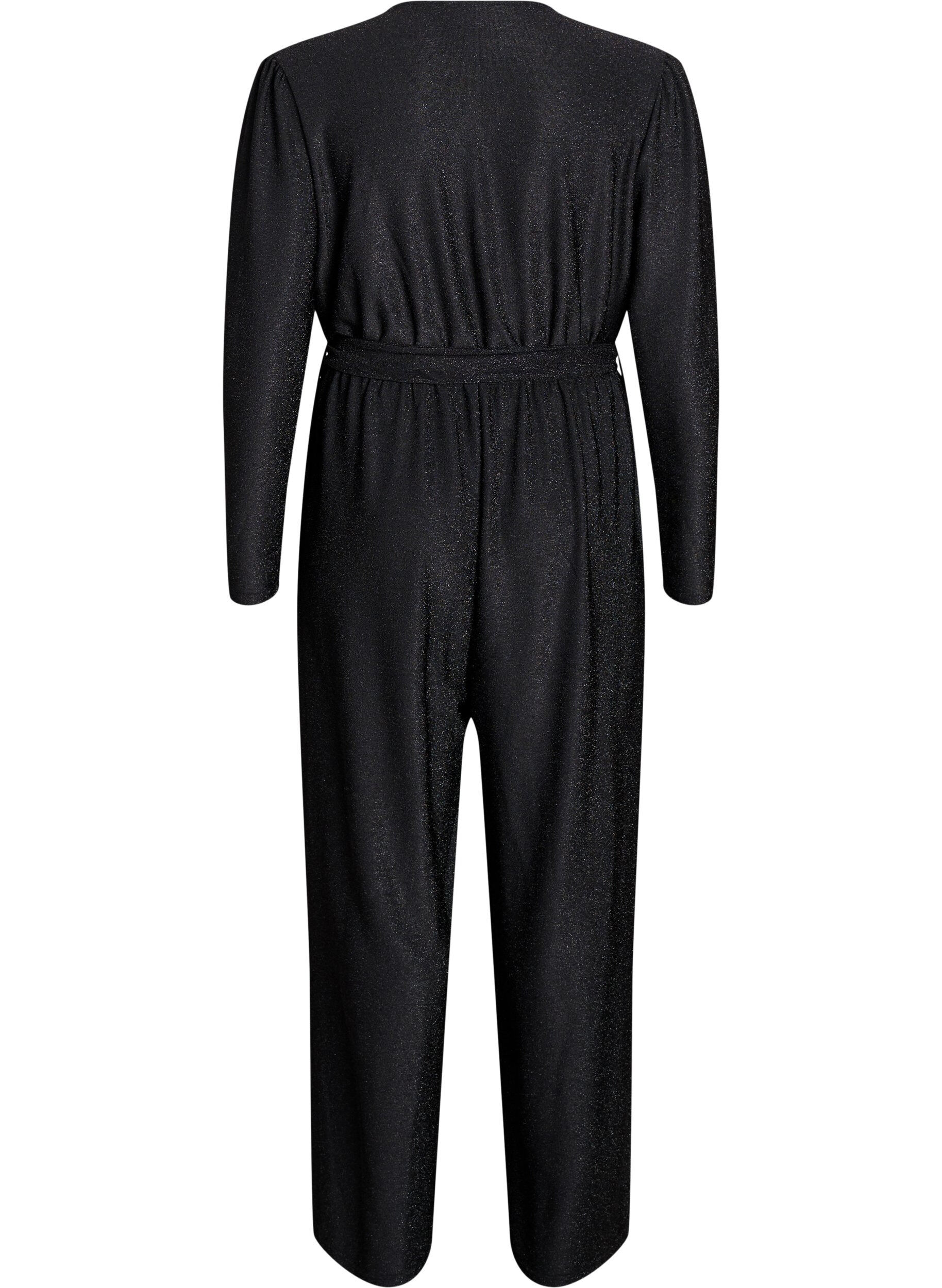 Zizzi Jumpsuit med glitter og bindeb&aring;nd, Sort, Packshot image number 1