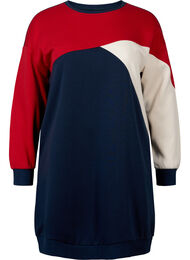 Lang sweatshirt med colorblock, Navy Color Block
