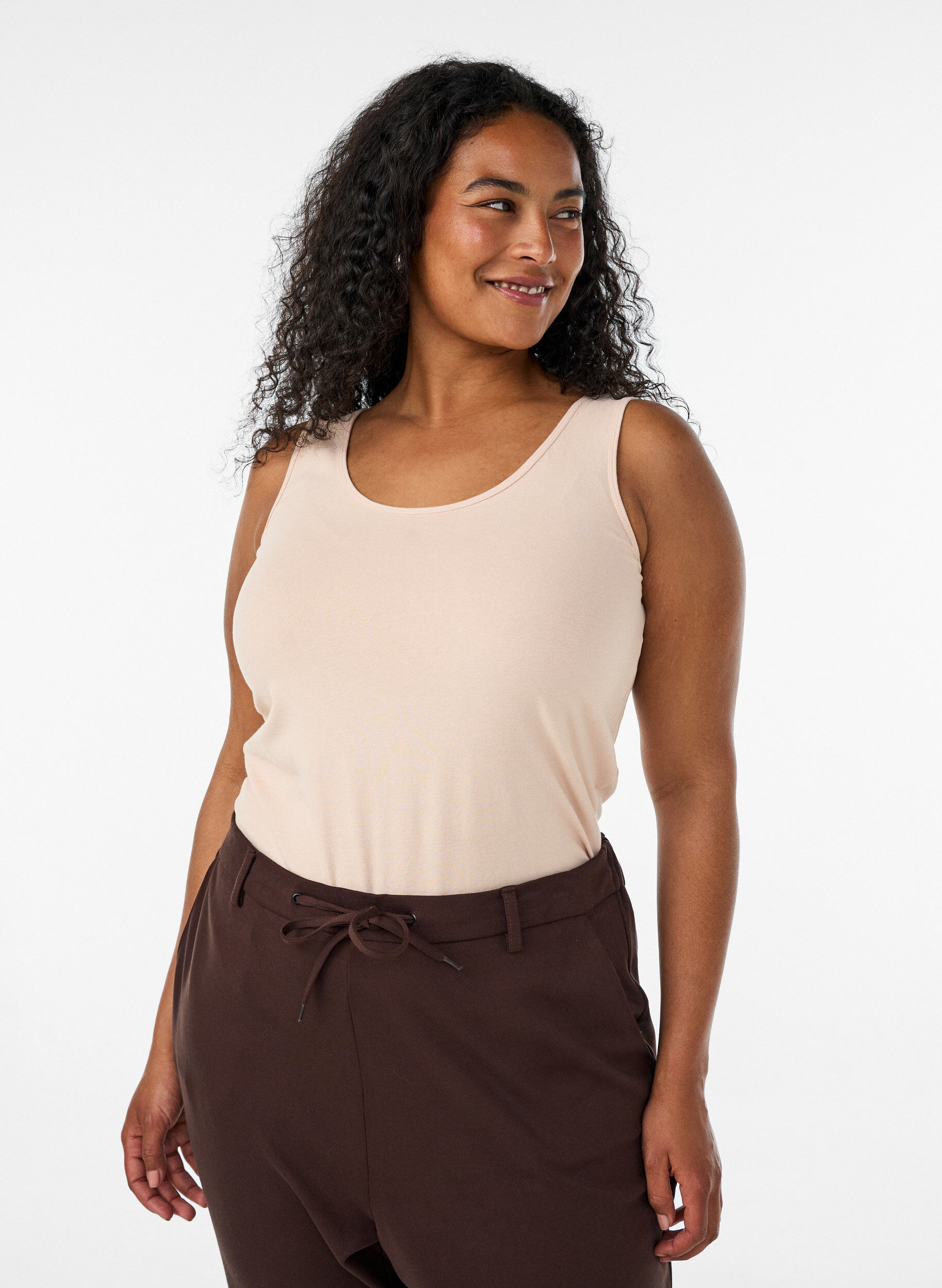 Ensfarvet basis top i bomuld, Beige, Model