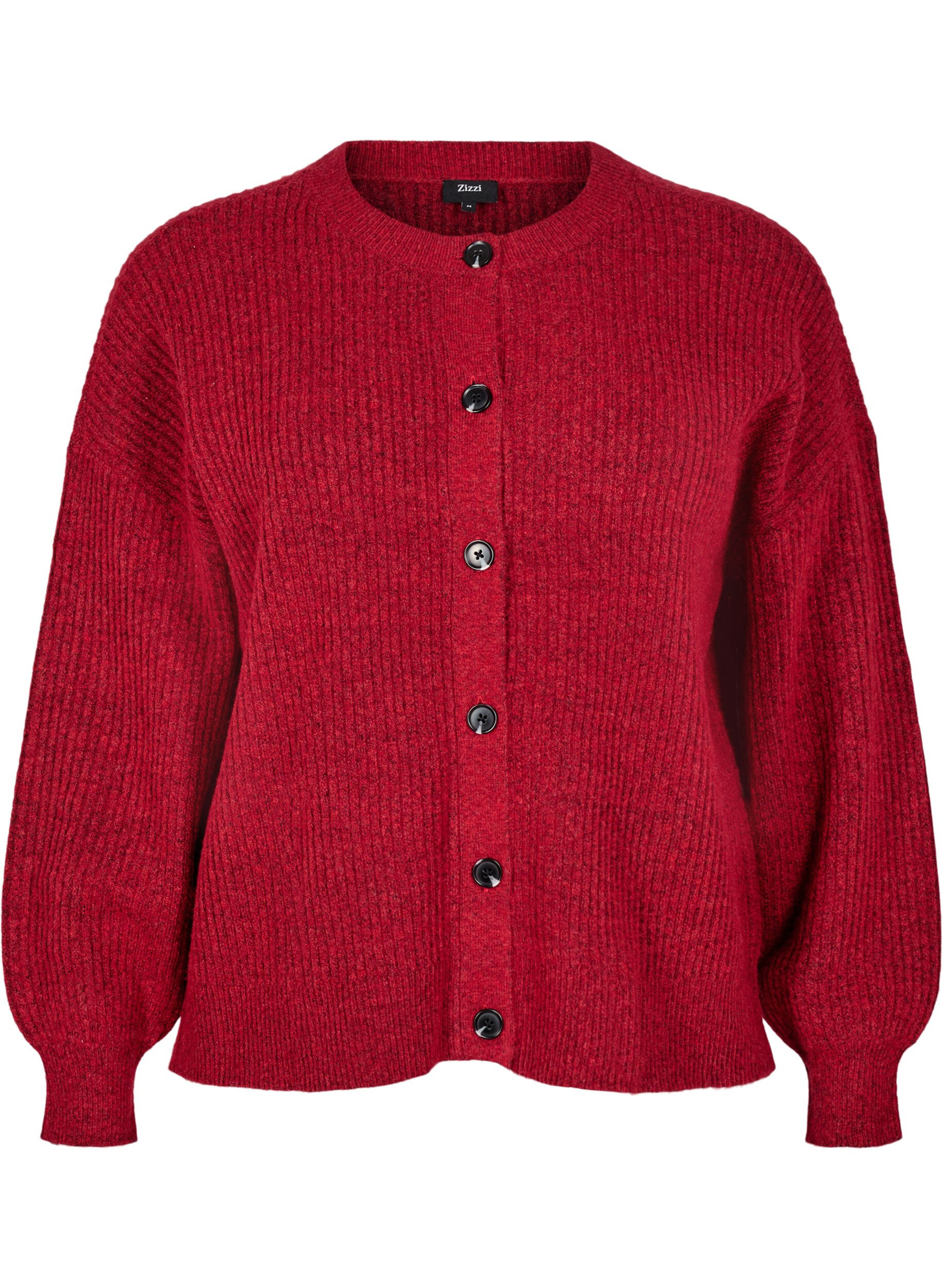 ZizziRibstrikket cardigan med knapper, R&oslash;d, Packshot image number 0