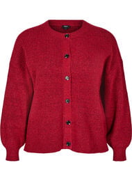 Ribstrikket cardigan med knapper, R&oslash;d