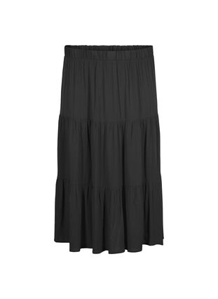 Lang nederdel med elastik i taljen, Black, Packshot image number 0
