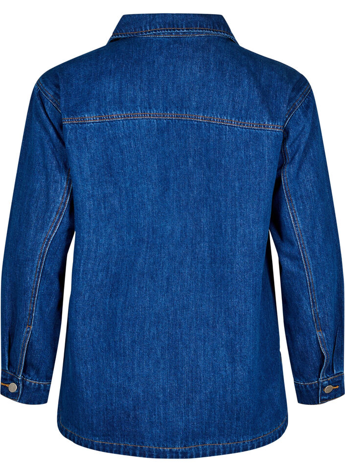 Denim bluse med krave, Unwashed, Packshot image number 1