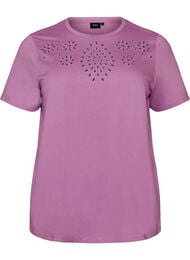 T-shirt i &oslash;kologisk bomuld med hulbroderi, Lilla