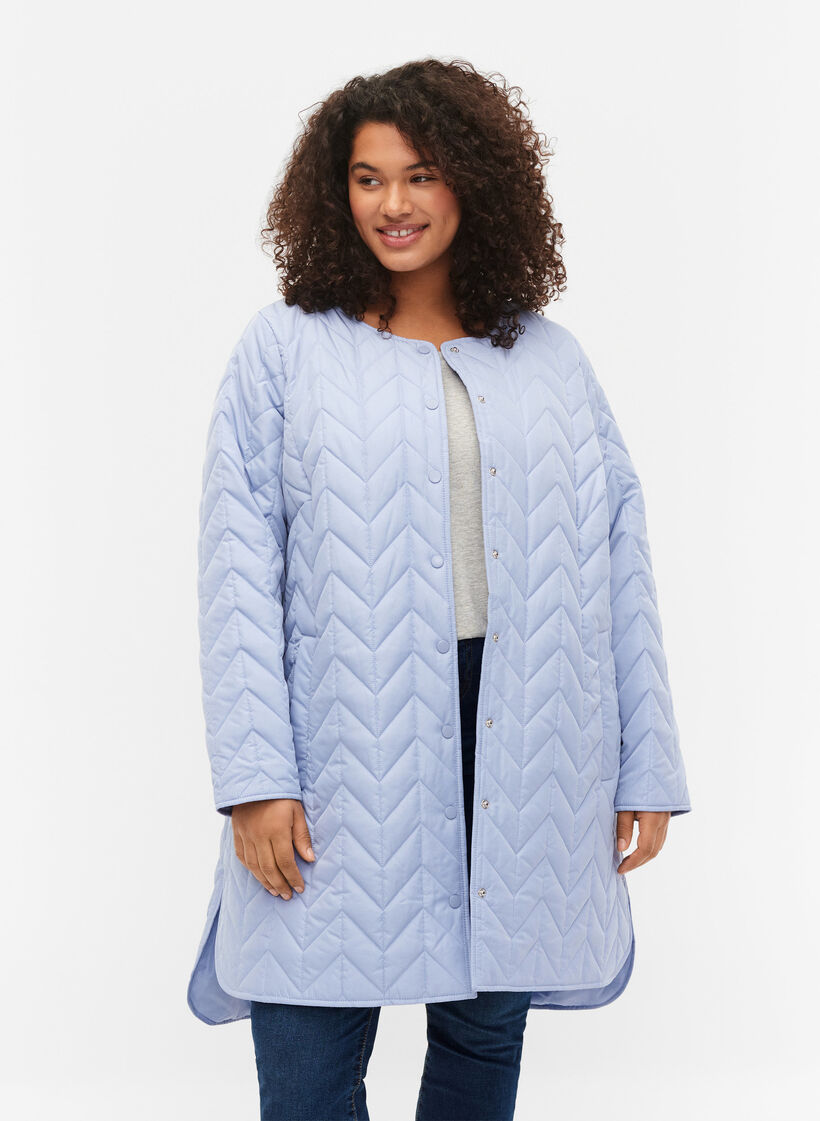 Quiltet jakke med knapper, Eventide, Model image number 0