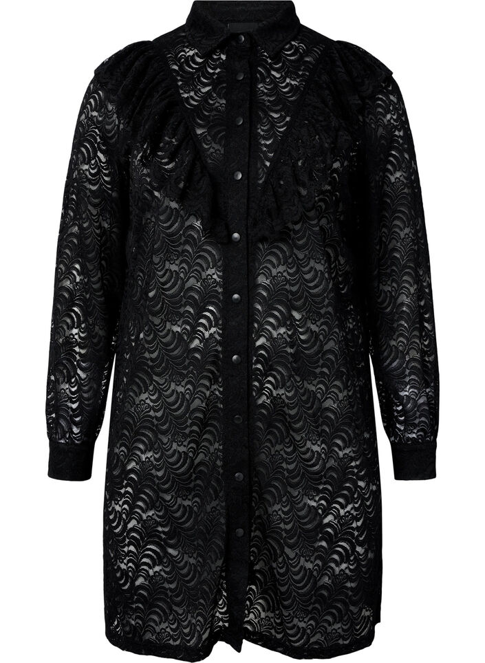 Blonde skjortekjole med flæser, Black, Packshot image number 0