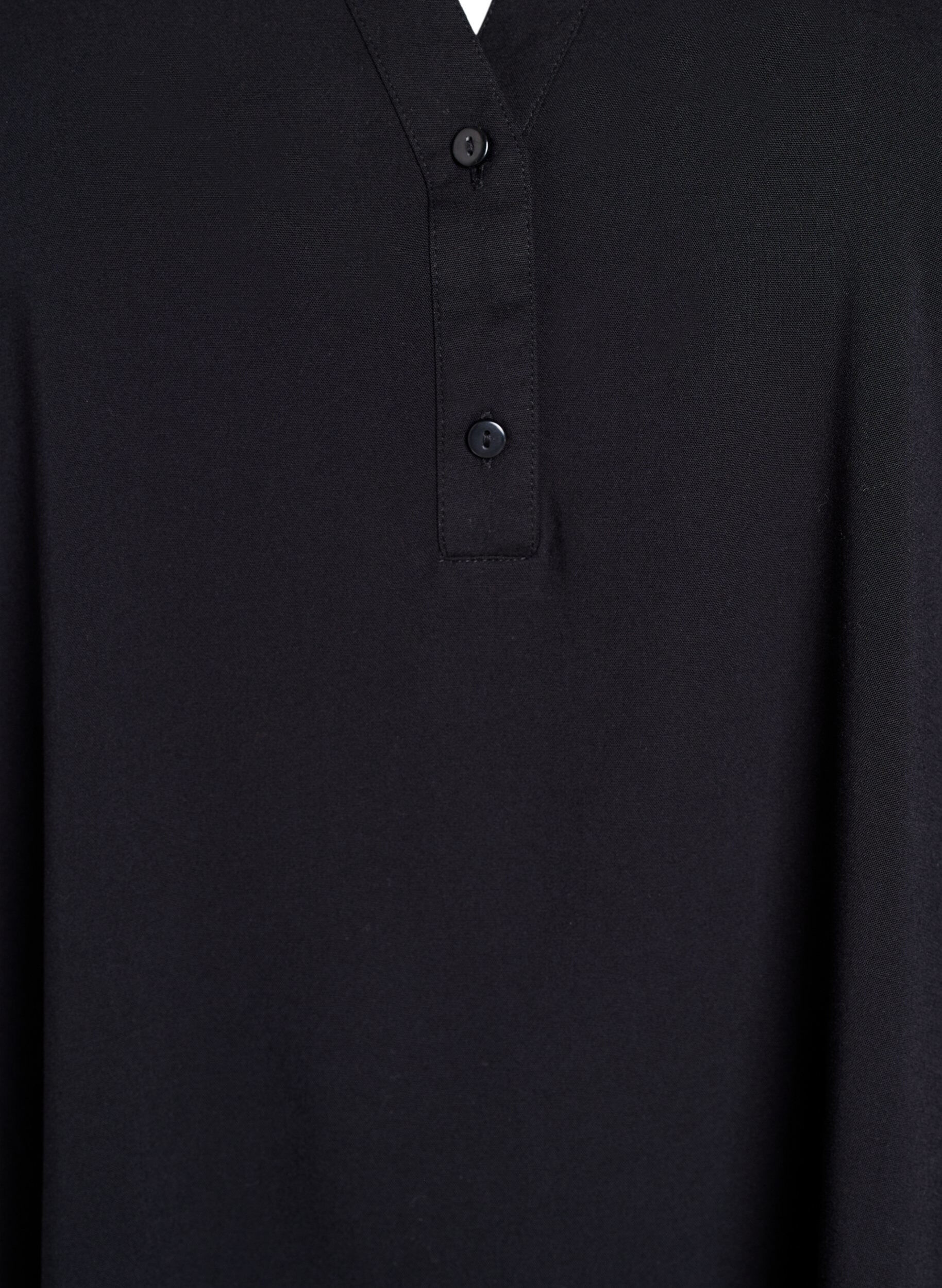 Zizzi &AElig;rmel&oslash;s viskosebluse, Sort, Packshot image number 2