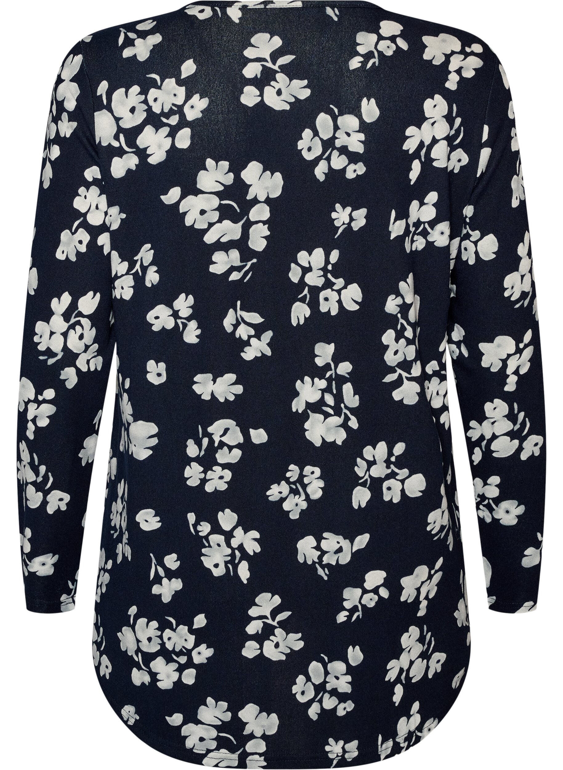 ZizziBlomstret bluse med lange &aelig;rmer, Bl&aring;, Packshot image number 1
