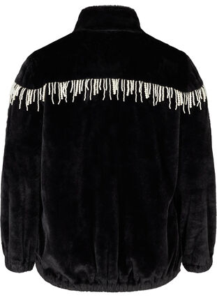 Kort jakke i imiteret pels med perler, Black, Packshot image number 1