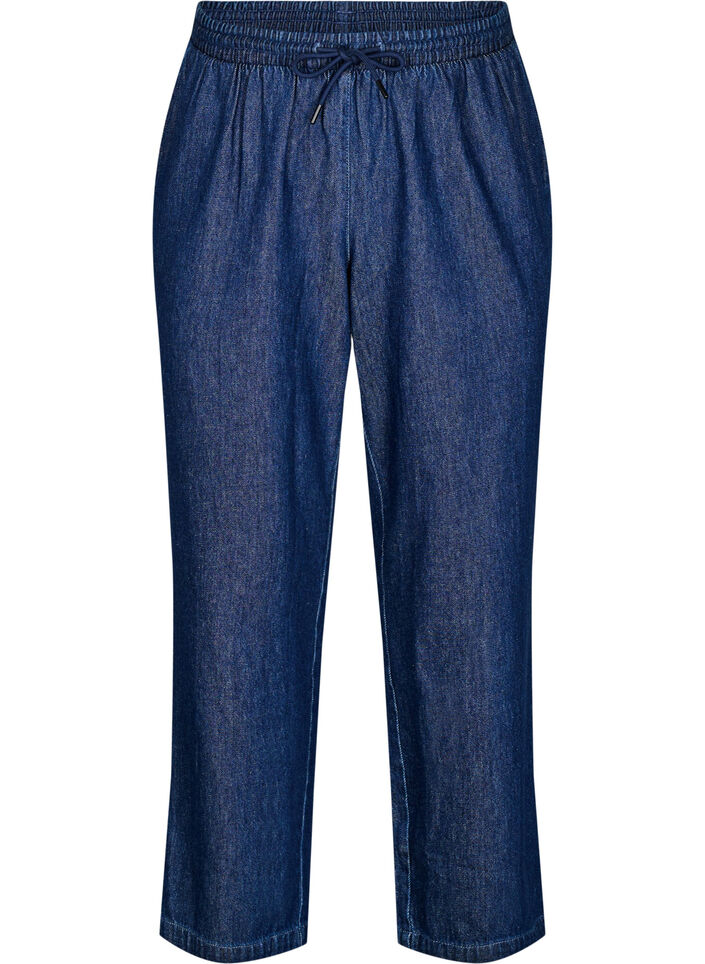 Straight fit jeans med elastik i taljen, Bl&aring;, Packshot image number 0