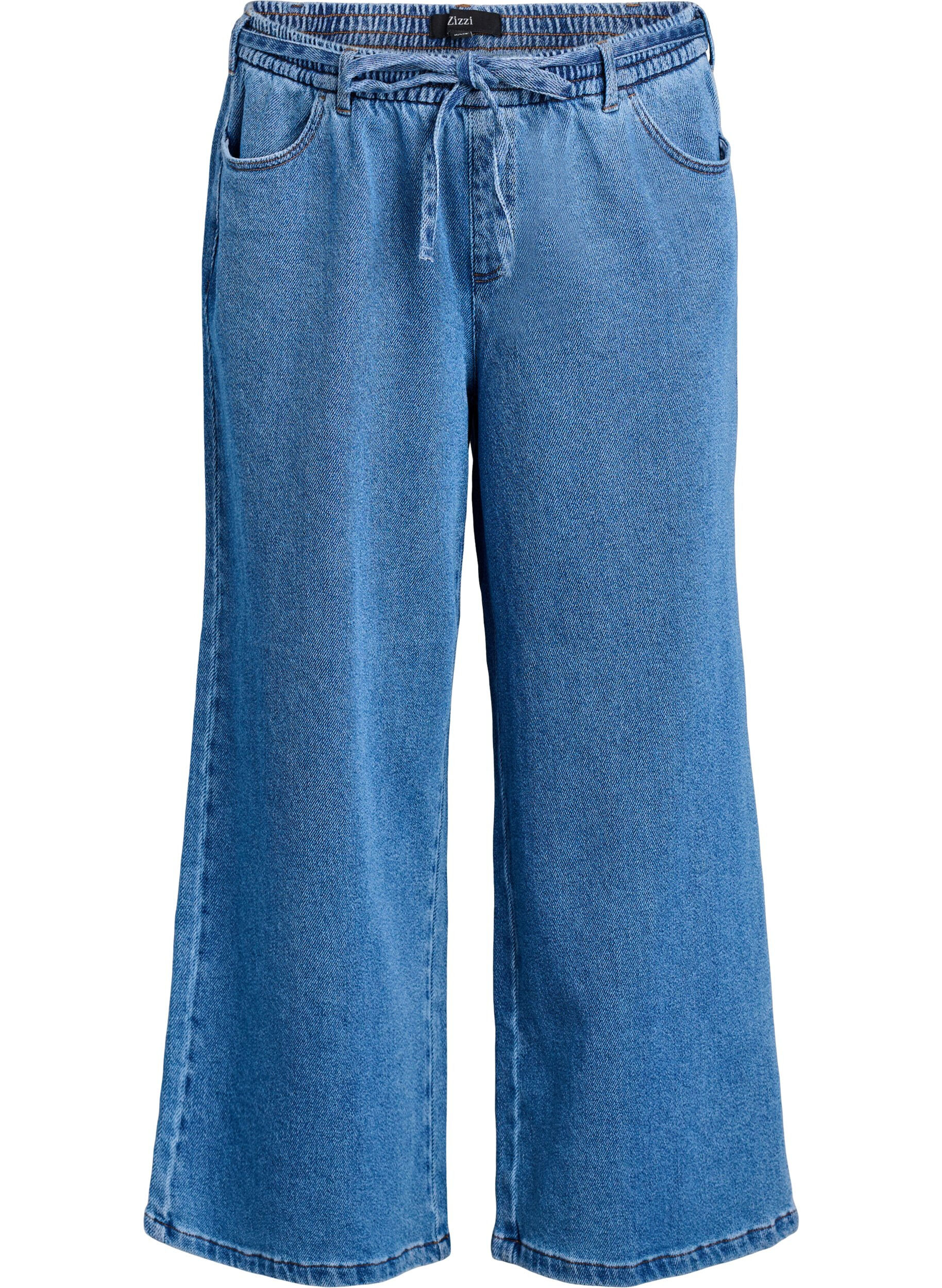 Loose fit jeans med elastisk talje og bindeb&aring;nd