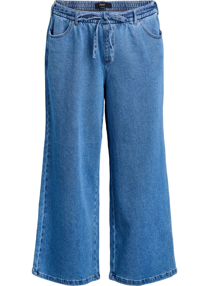 Loose fit jeans med elastisk talje og bindeb&aring;nd, Bl&aring;, Packshot image number 0