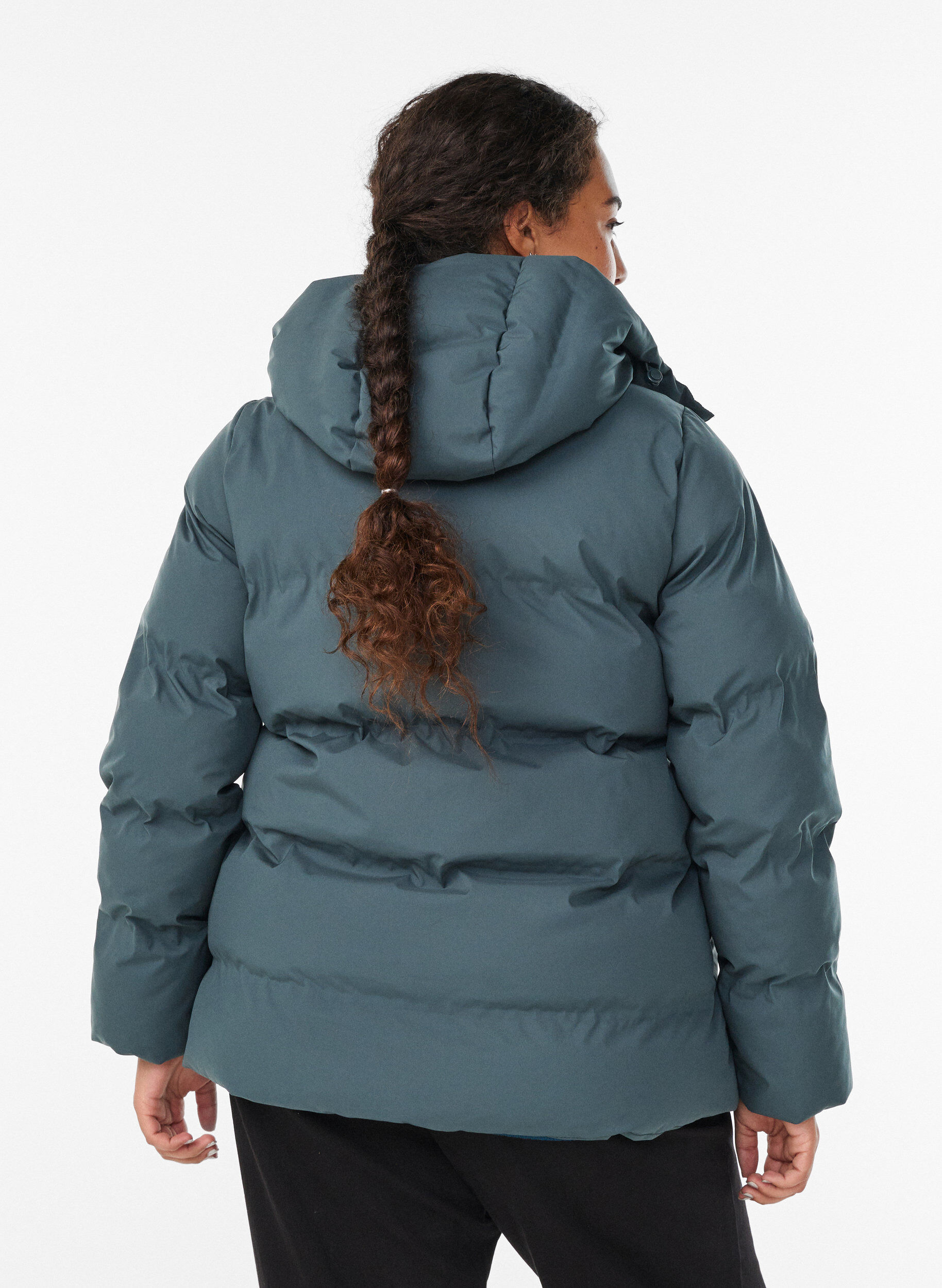 ZizziKort pufferjakke med aftagelig h&aelig;tte, Gr&oslash;n, Model image number 2
