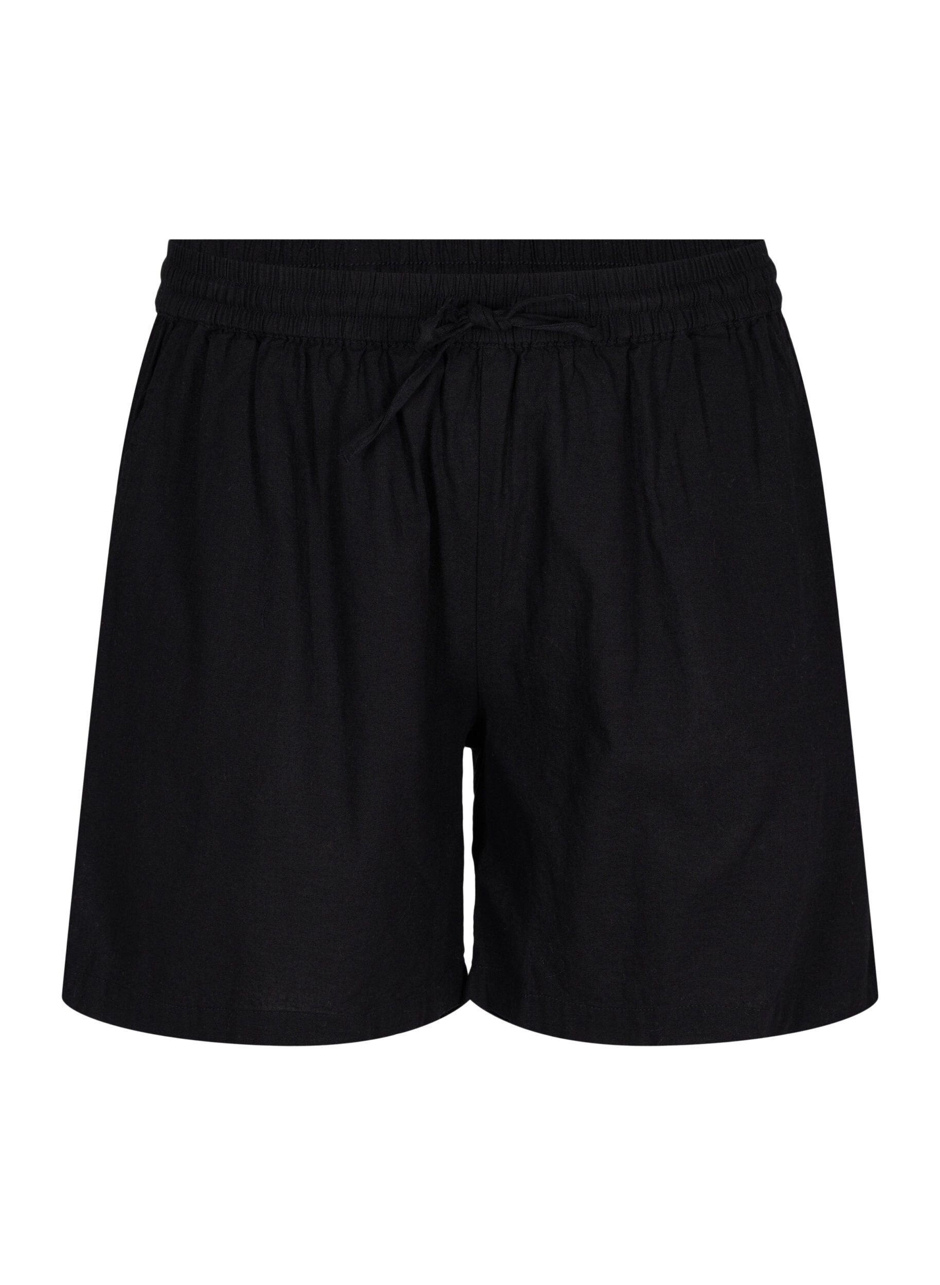 Zizzi L&oslash;se shorts i bomuldsmix med h&oslash;r, Black, Packshot image number 0