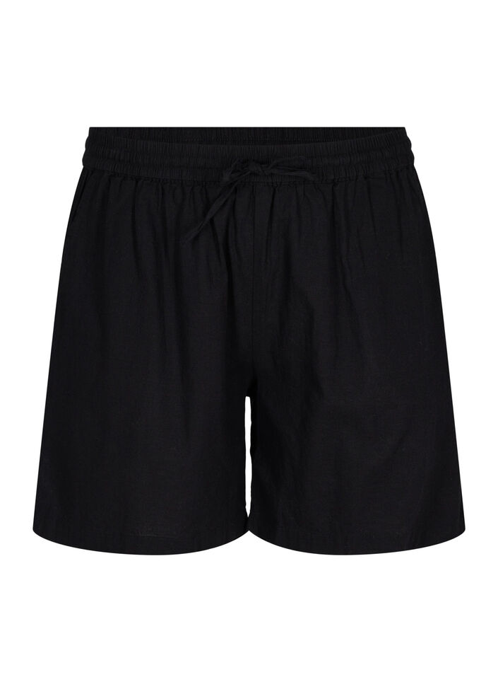Løse shorts i bomuldsmix med hør, Black, Packshot image number 0