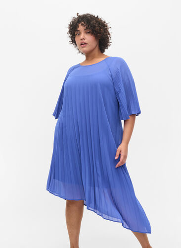 Kjole med 2/4 ærmer og a-shape, Dazzling Blue, Model image number 0